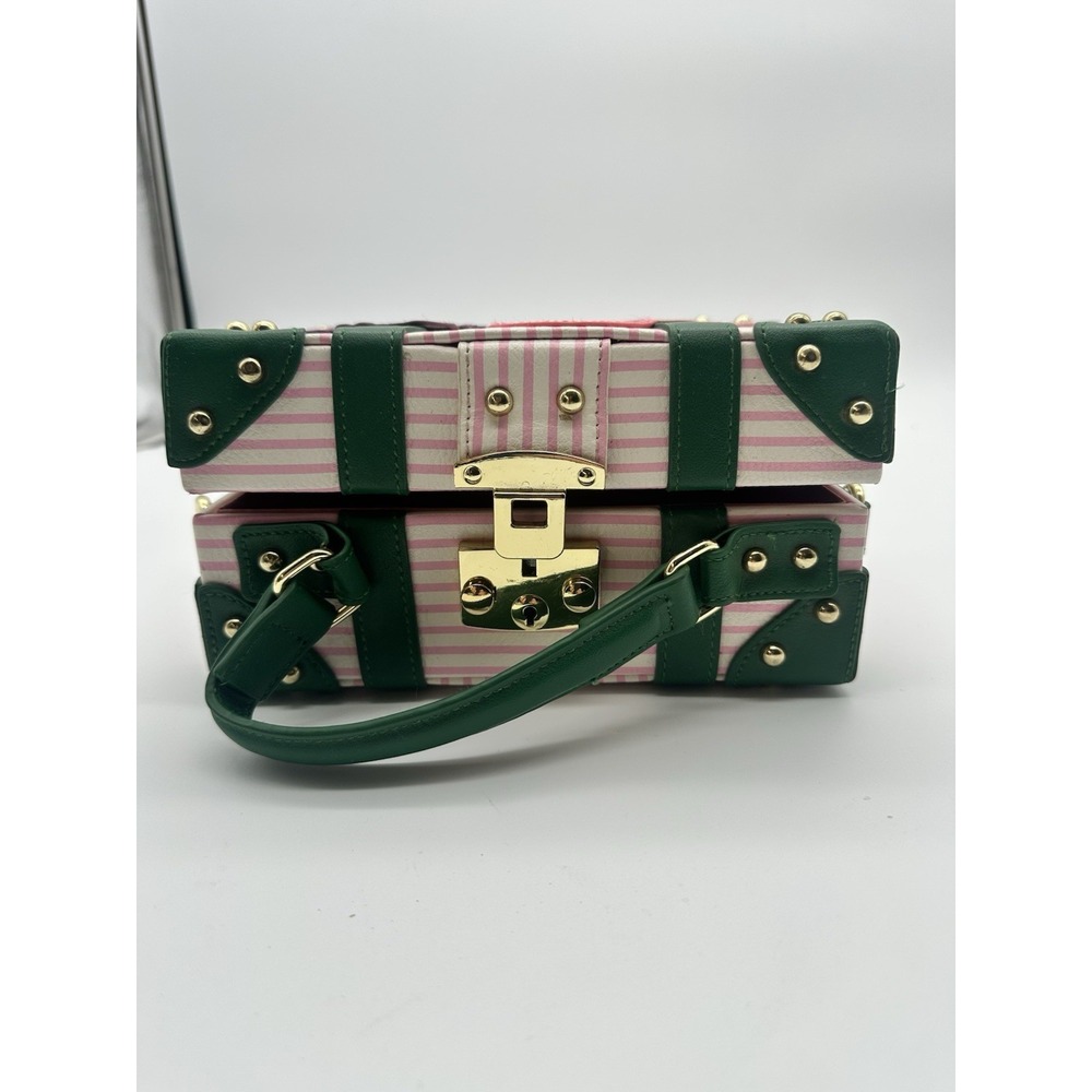 Harry Potter Honeydukes Trunk Crossbody Purse Pink Green Striped Faux Leather - Picture 6 of 8
